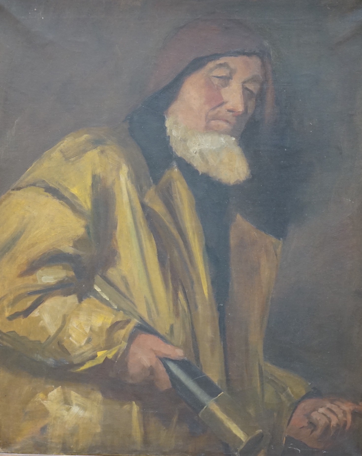 Mrs Betty Montgomery (nee Hobartt), wife of Field Marshall Montgomery, oil on canvas, Portrait of a St Ives Fisherman, signed verso in her maiden name, 77 x 61cm